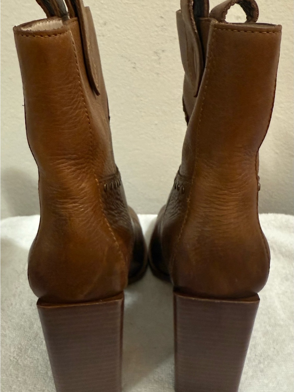 PAIGE Cognac Leather Studded Ankle Booties - Picture 3 of 6